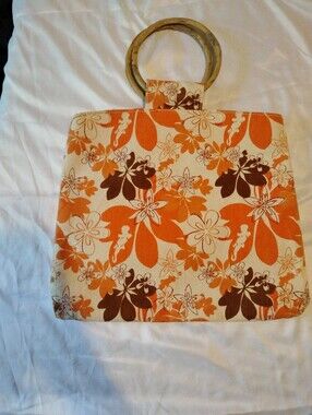 Rock & Republic Orange Brown Floral Canvas Wristlet